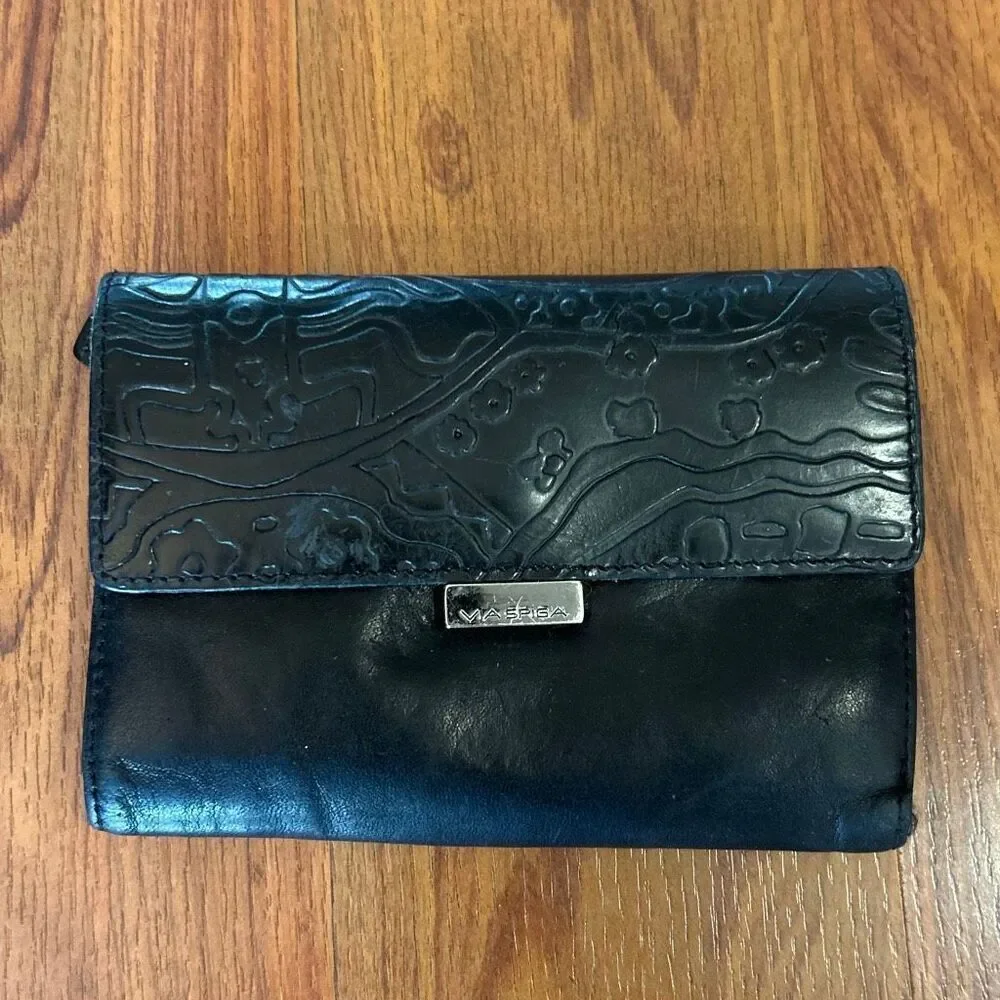 Via Spiga black genuine leather embossed wallet.